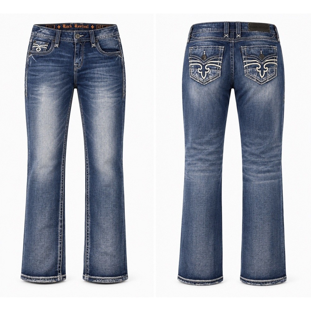Rock Revival THE BUCKLE  Aala WOMEN 32 SKINNY WHISKERING THICK STITCH EMBELISHED